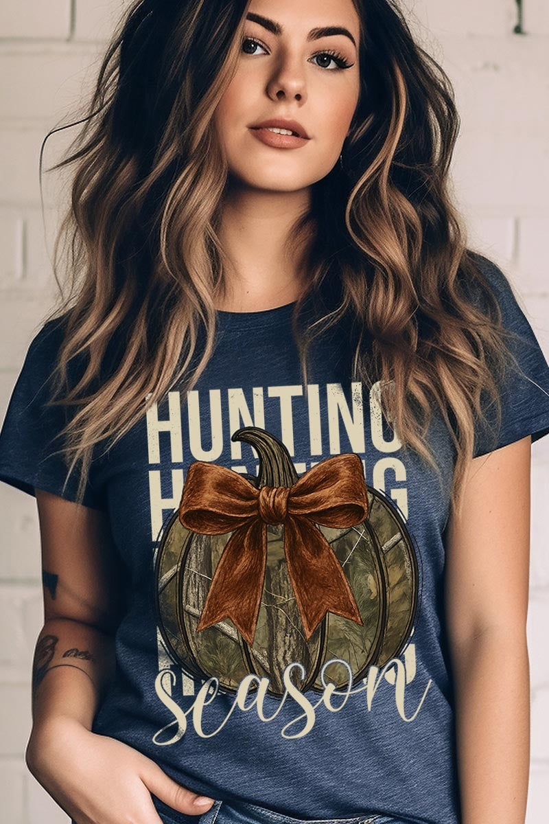 US3001-E3190 Hunting Pumpkin Bow Graphic Tee $12.5