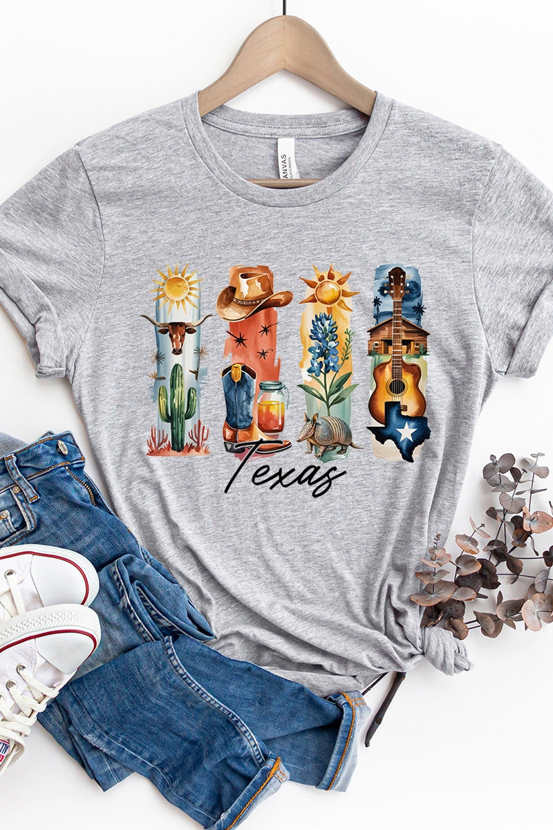 US3001-E3061TX Texas State Brushstroke Graphic Tee $12.5