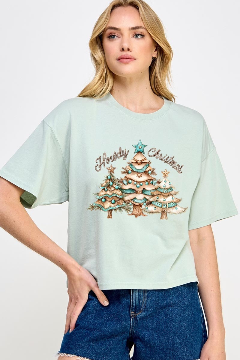 CTS-E3185 Howdy Christmas Graphic Relaxed Crop Top $11