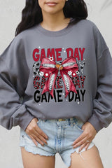 UL180-E3093 Red Silver Football Game Day Bow Sweatshirt $20