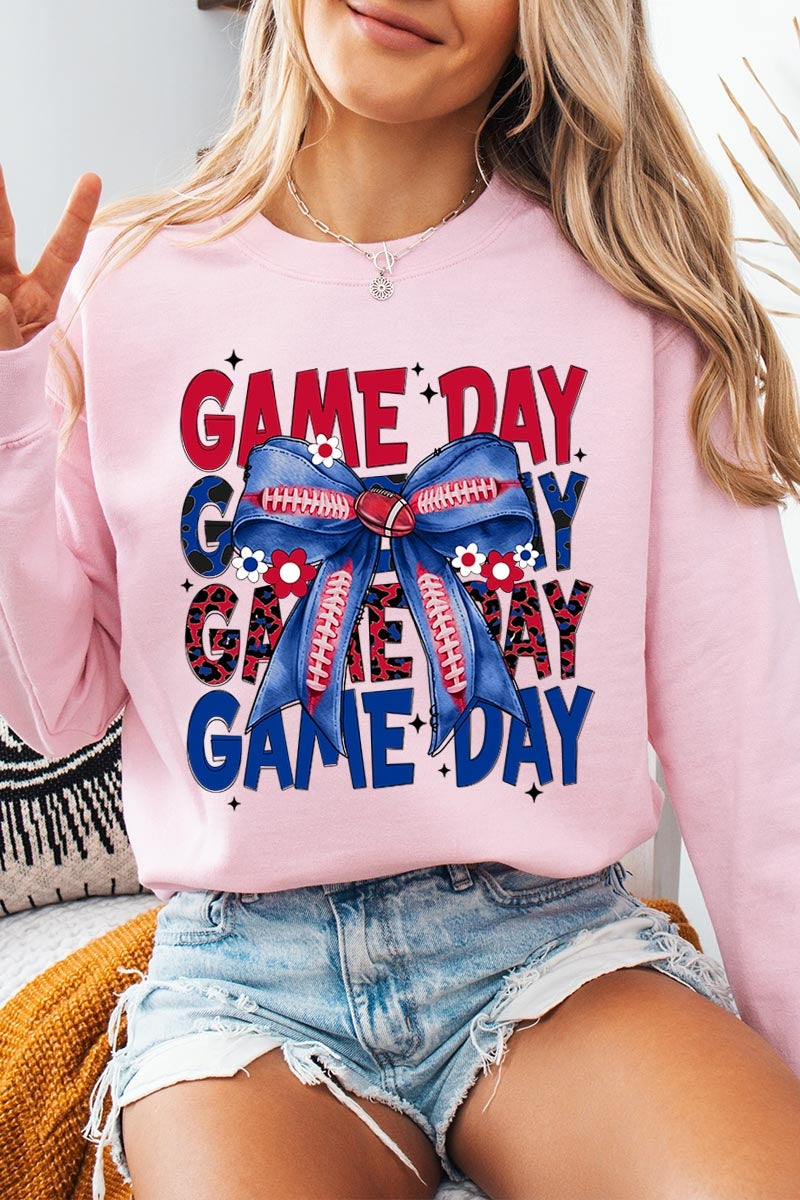 UL180P-E3087 Red Blue Football Game Day Bow Plus Sweatshirt $25