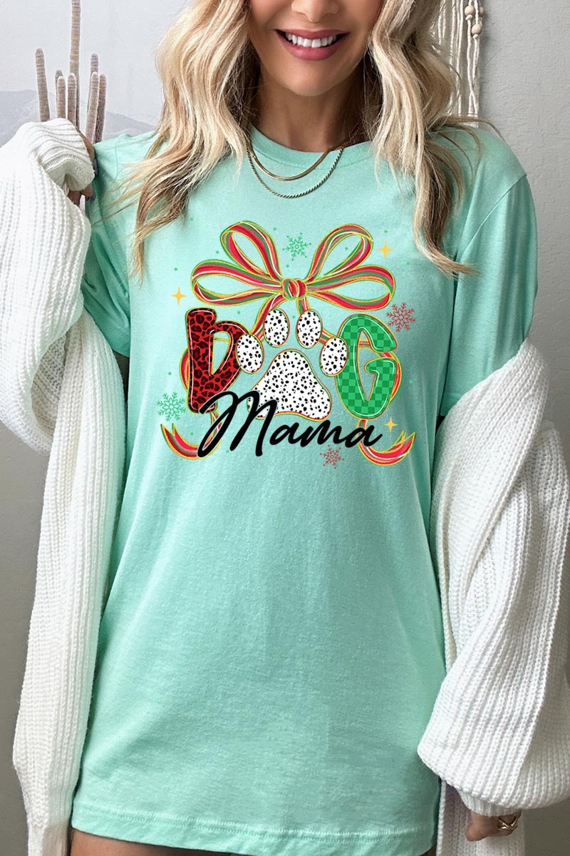 US3001P-E3194 Dog Mama Christmas Paw Graphic Plus Tee $16