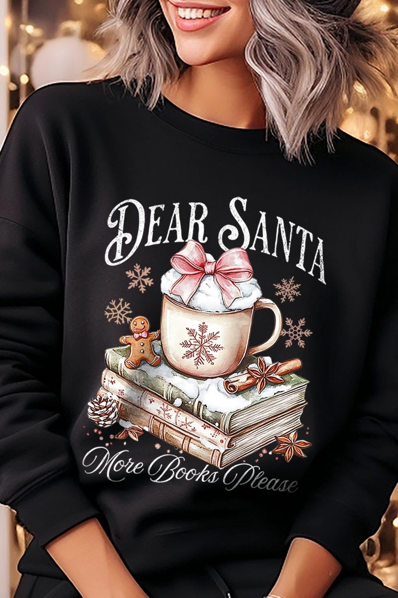 UL180P-E3205 Dear Santa Books Graphic Plus Sweatshirt $25