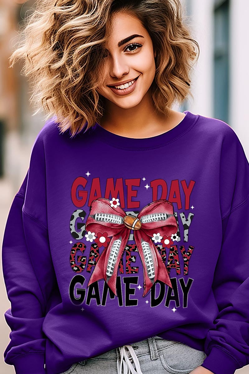 UL180-E3093 Red Silver Football Game Day Bow Sweatshirt $20