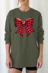 UL240-E3198 Red Buffalo Plaid Bow Graphic Long Sleeve Tee $13.75
