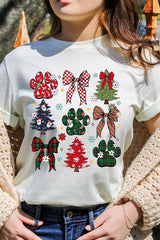 US3001P-E3195 Christmas Bow Paw Graphic Plus Tee $16