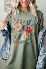 5000P-E3186 Floral Christmas Graphic Plus Heavy Cotton Tee $12.75