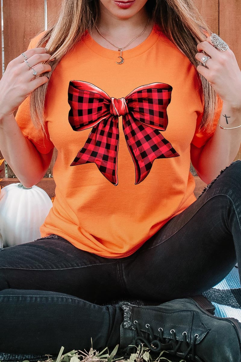 US3001P-E3198 Red Buffalo Plaid Bow Graphic Plus Tee $16