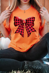 US3001P-E3198 Red Buffalo Plaid Bow Graphic Plus Tee $16