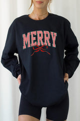 UL240-E3206 Plaid Merry Christmas Bow Graphic Long Sleeve Tee $13.75