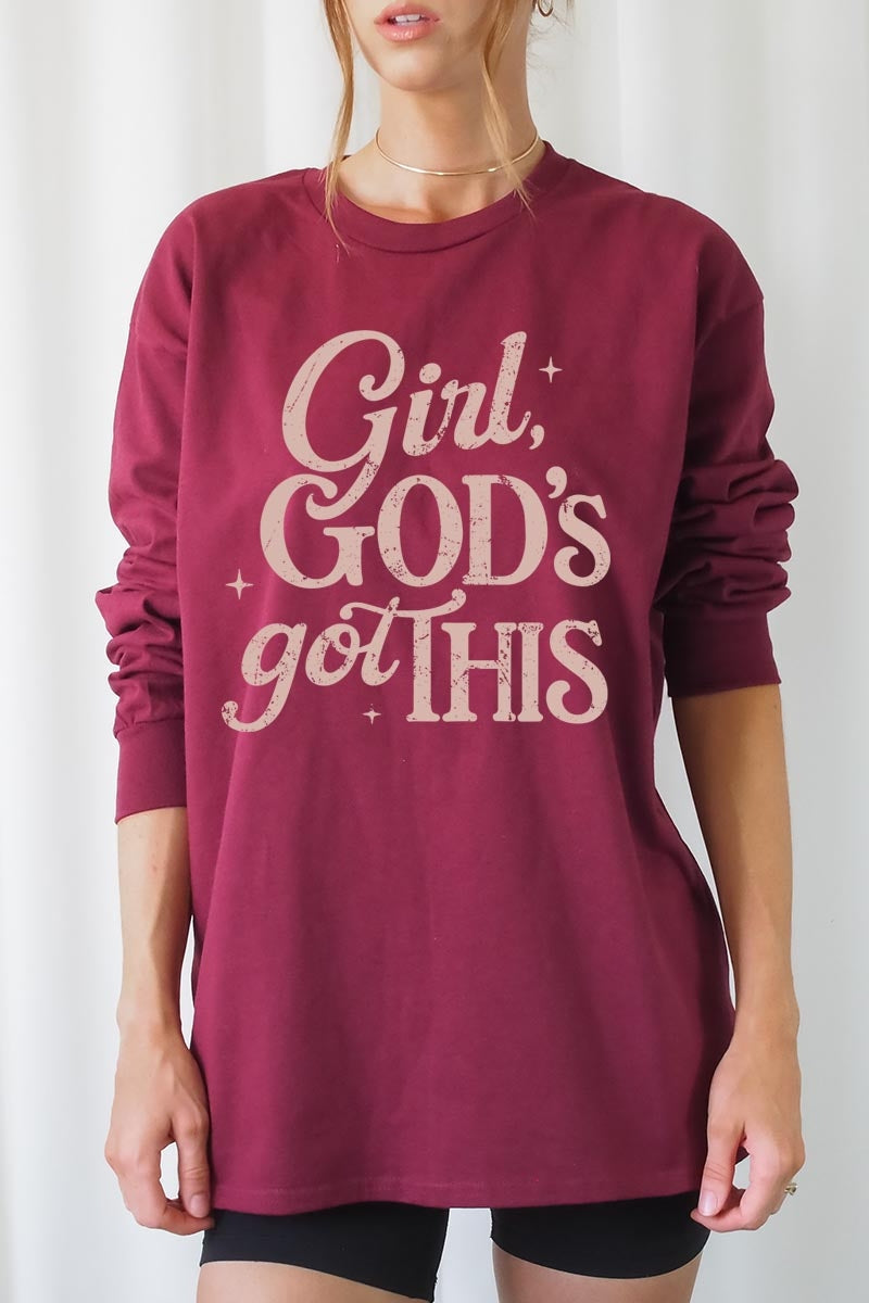 UL240-E3102 Girl, Godu2019s Got This Graphic Long Sleeve Tee $13.75