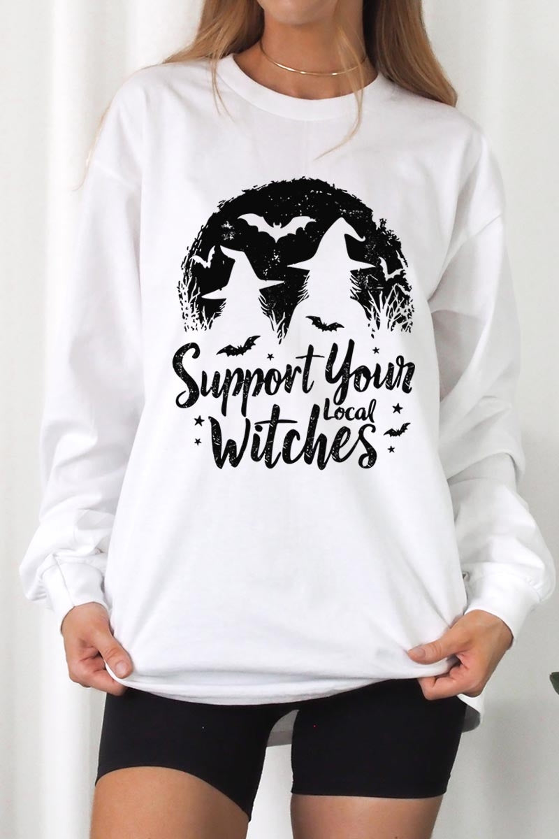 UL240-E3161 Local Witches Halloween Graphic Long Sleeve Tee $13.75