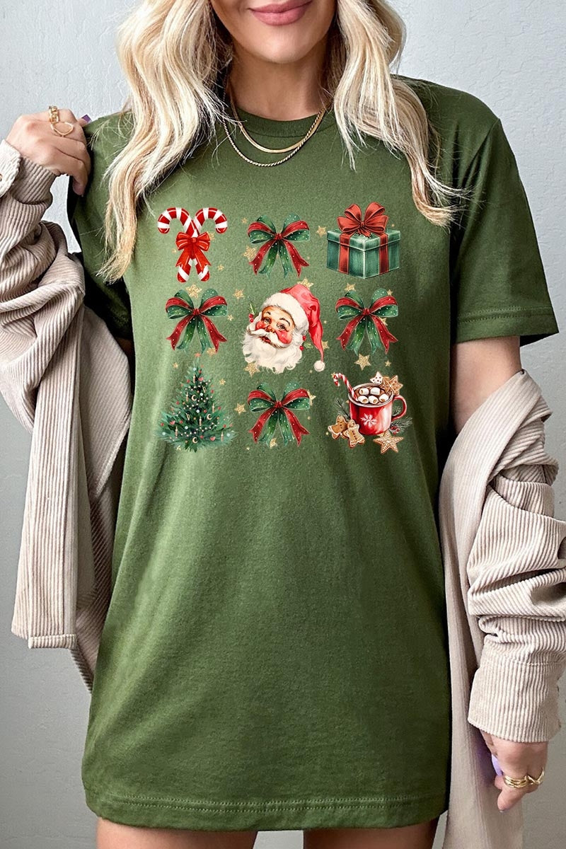 US3001P-E3217 Santa Gifts & Bows Christmas Graphic Plus Tee $16