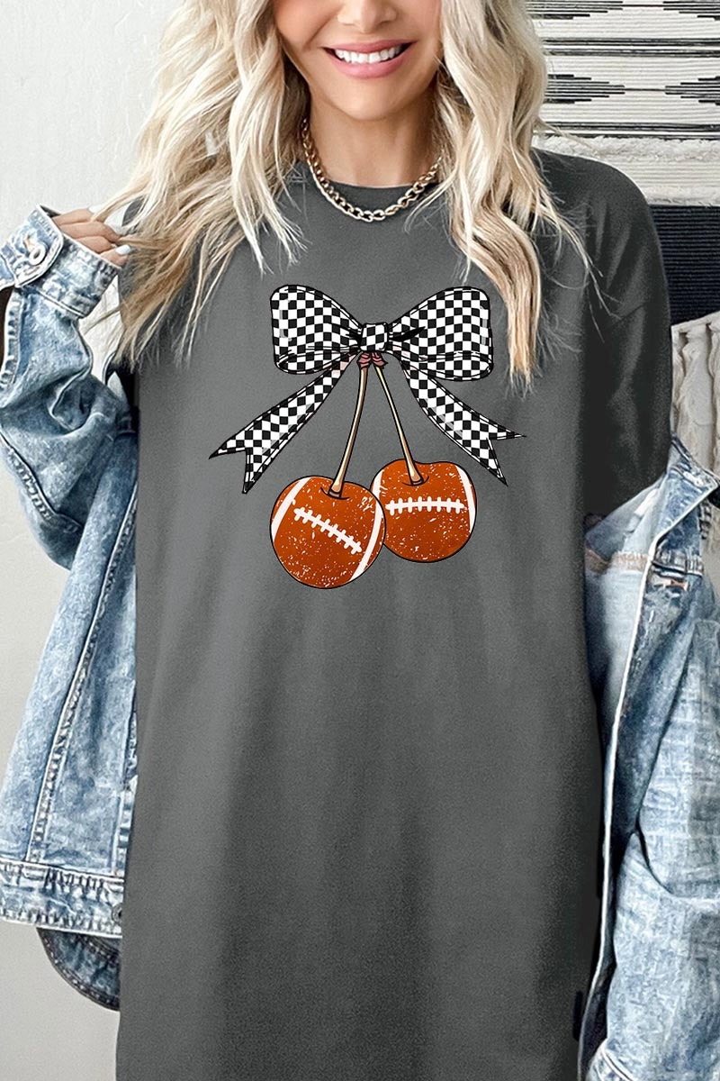 5000-E3055 Football Cherries Graphic Heavy Cotton Tee $9