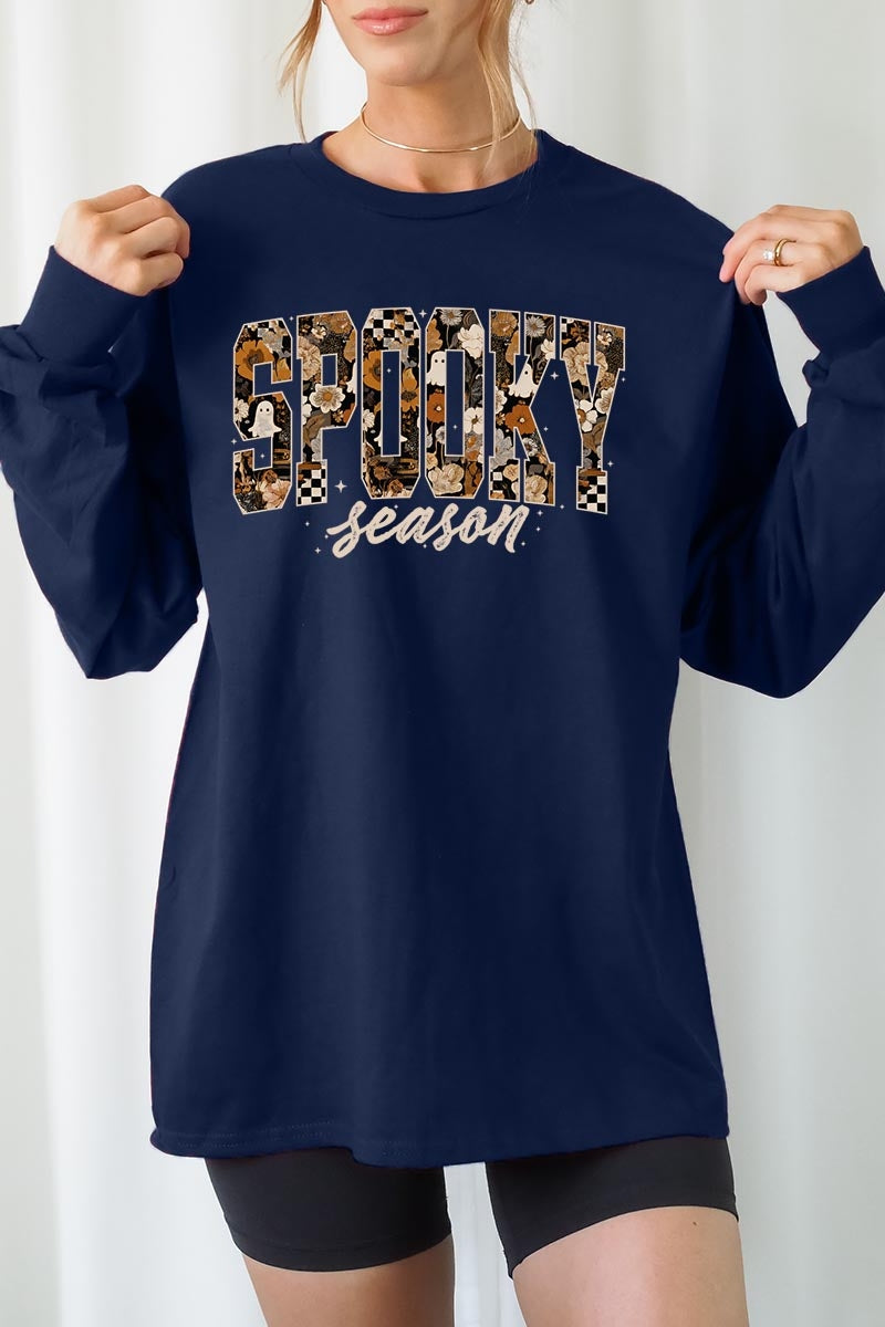 UL240-E3105 Spooky Season Halloween Graphic Long Sleeve Tee $13.75