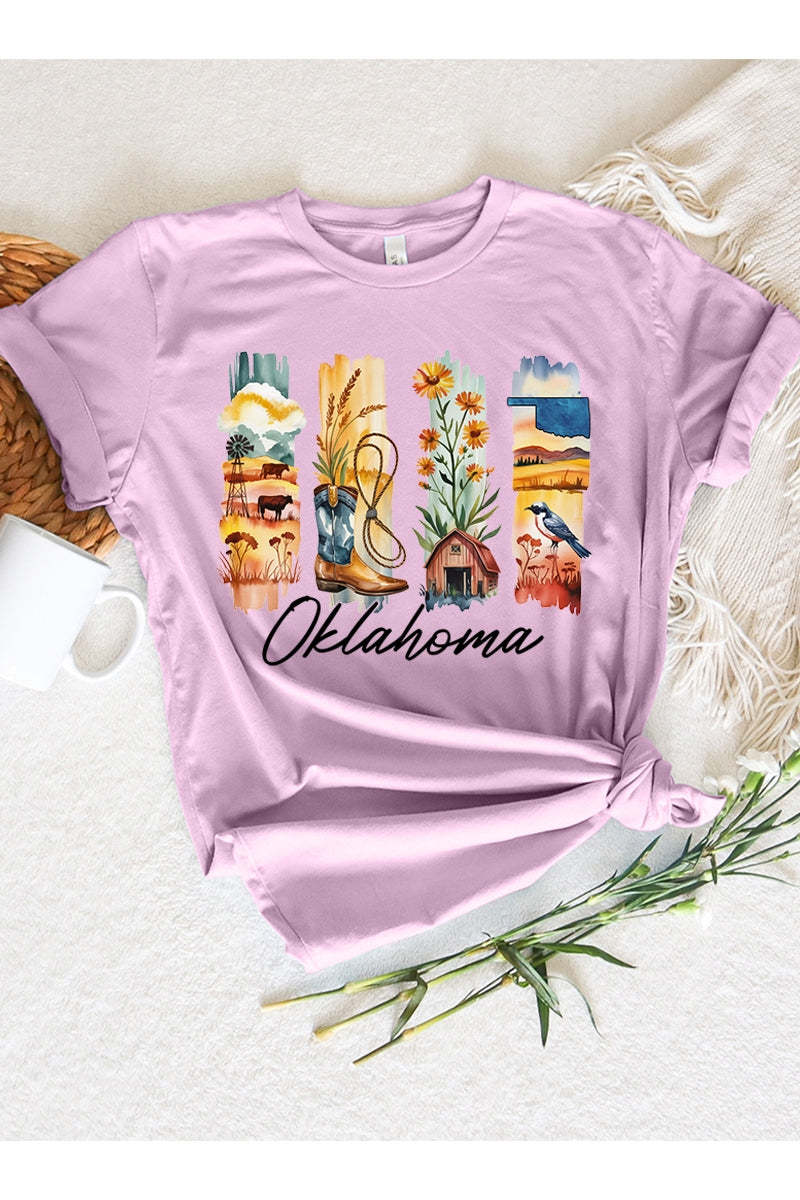 US3001-E3061OK Oklahoma State Brushstroke Graphic Tee $12.5
