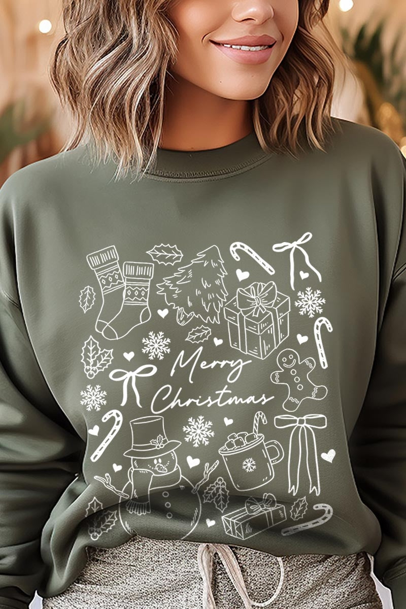 UL180P-E3181 Christmas Doodle Graphic Plus Sweatshirt $25