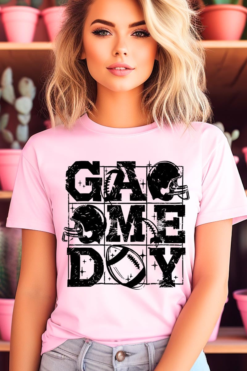 US3001-E3073 Distressed Game Day Graphic Tee $12.5