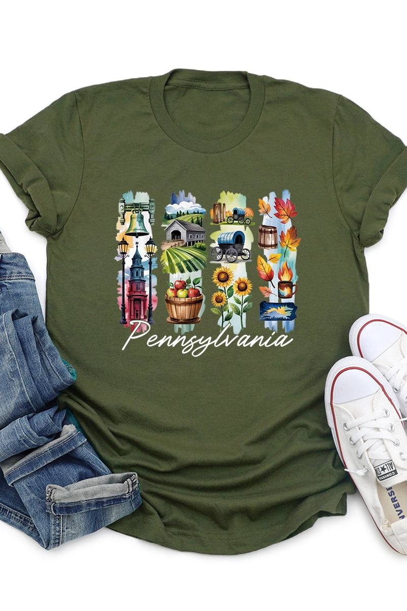 US3001P-E3061PA Pennsylvania State Brushstroke Graphic Plus Tee $16
