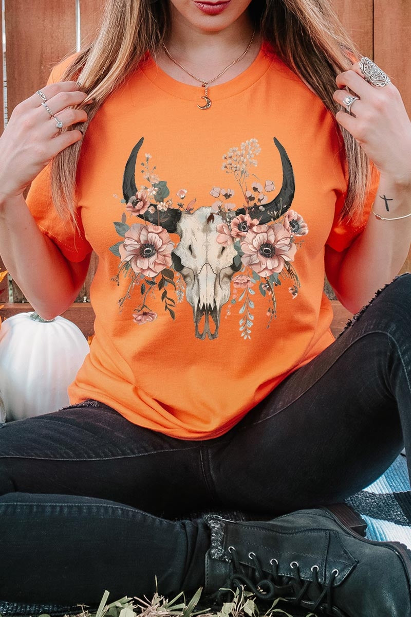 US3001P-E3113 Western Skull Floral Graphic Plus Tee $16
