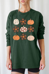 UL240-E3117 Pumpkins & Flowers Fall Graphic Long Sleeve Tee $13.75