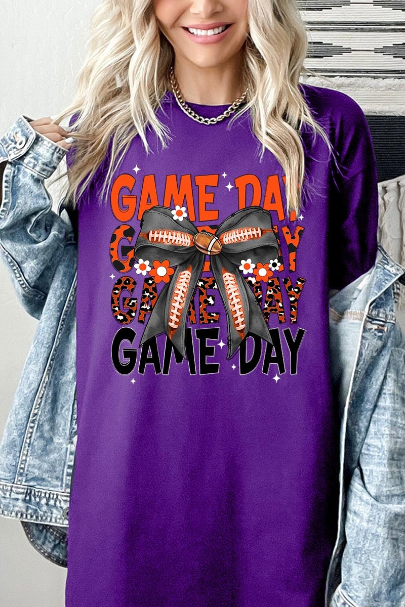 5000-E3088 Orange Black Football GameDay Bow Heavy Cotton Tee $9