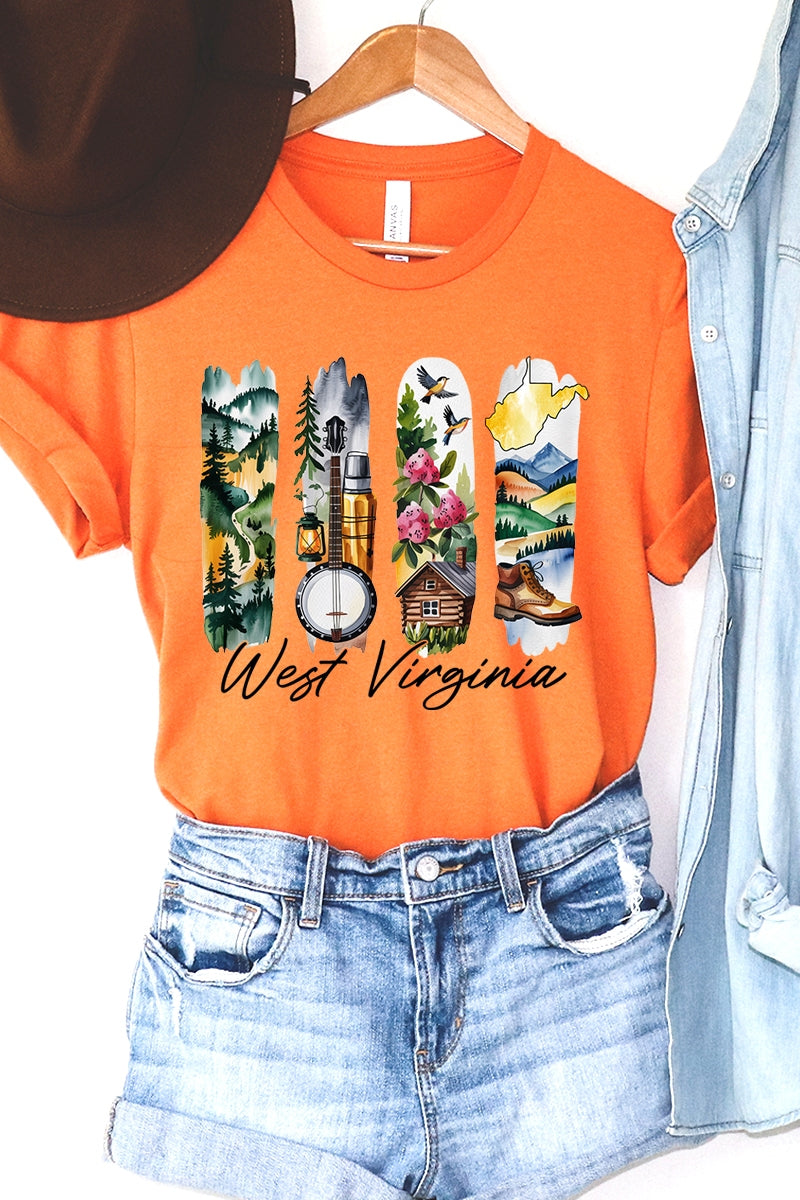 US3001-E3061WV West Virginia State Brushstroke Graphic Tee $12.5