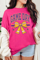 5000-E3063 Purple Football Bow Graphic Heavy Cotton Tee $9