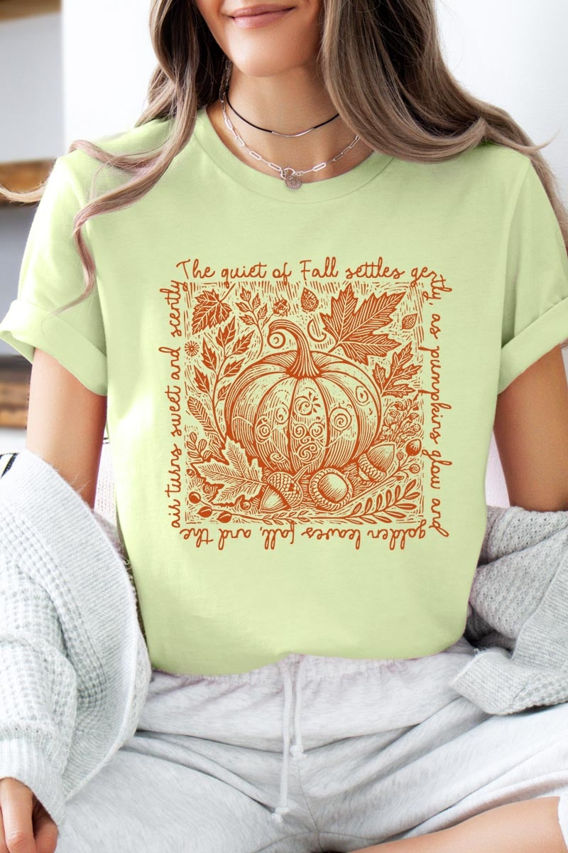 US3001P-E3112 Fall Pumpkin Botanical Graphic Plus Tee $16