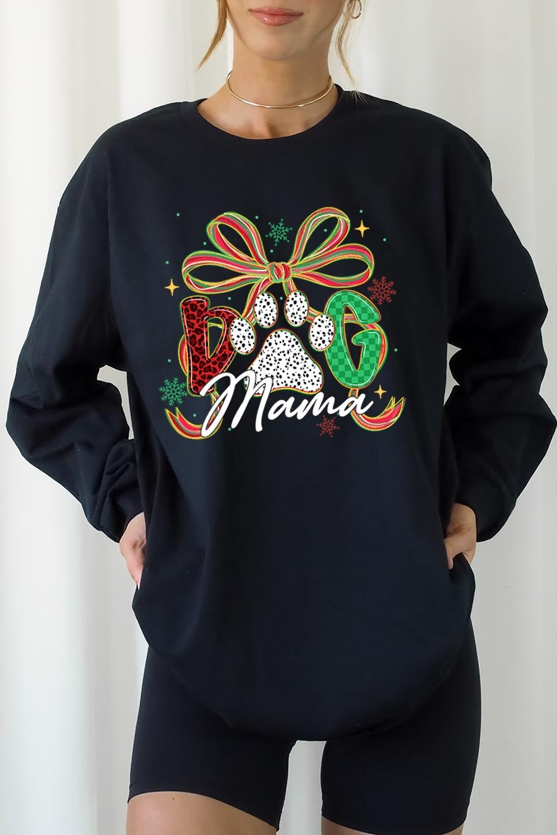 UL240P-E3194 Dog Mama Christmas Paw Graphic Plus Long Sleeve Tee $17