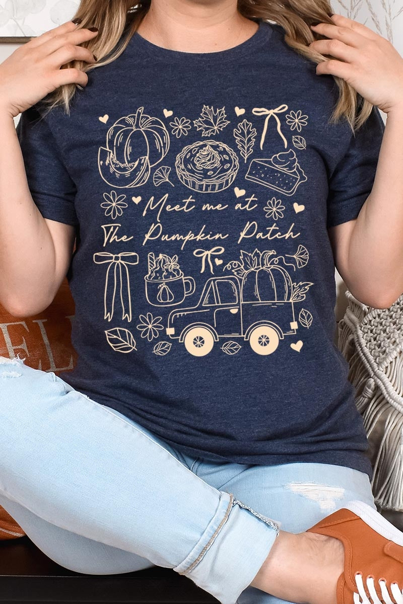 US3001P-E3163 Pumpkin Patch Doodle Graphic Plus Tee $16