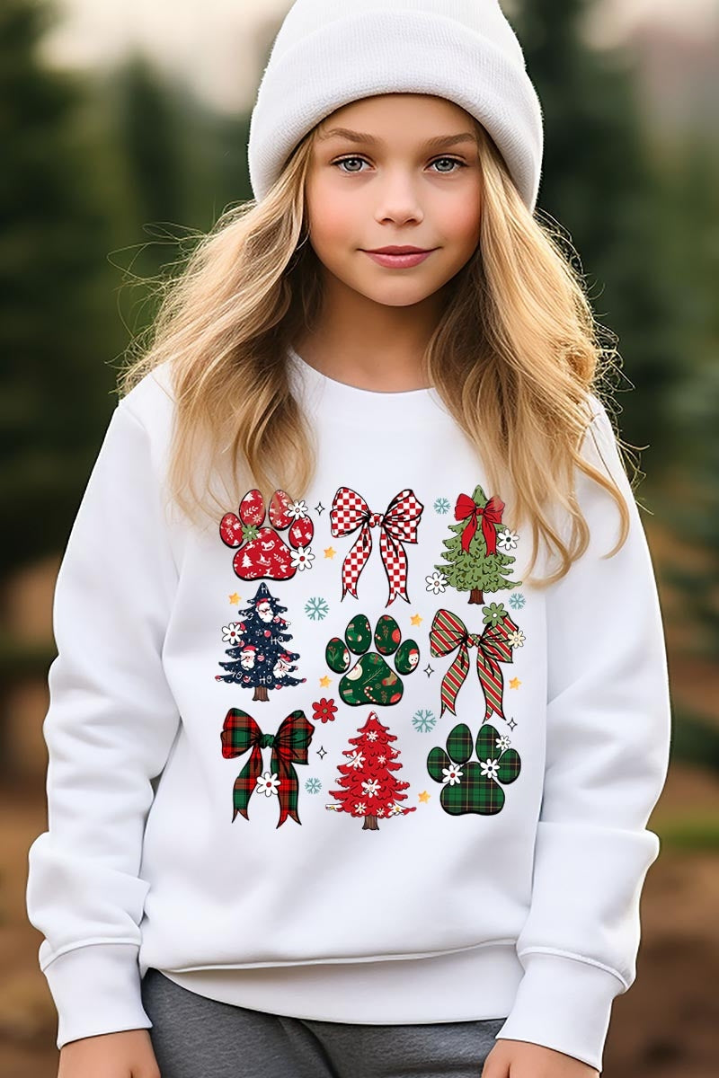UL180B-E3195Z Christmas Bow Paw Kids Graphic Sweatshirt $20