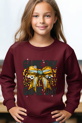 UL180B-E3090Z Yellow Football Game Day Bow Kids Sweatshirt $20