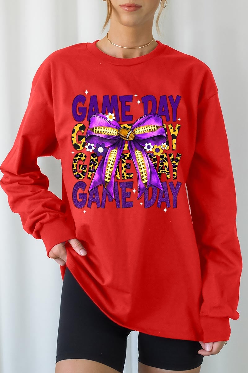 UL240P-E3092 Purple Yellow Football Bow Plus Long Sleeve Tee $17