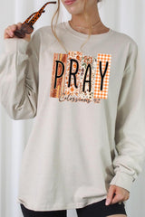 UL240-E3166 Pray Fall Christian Graphic Long Sleeve Tee $13.75