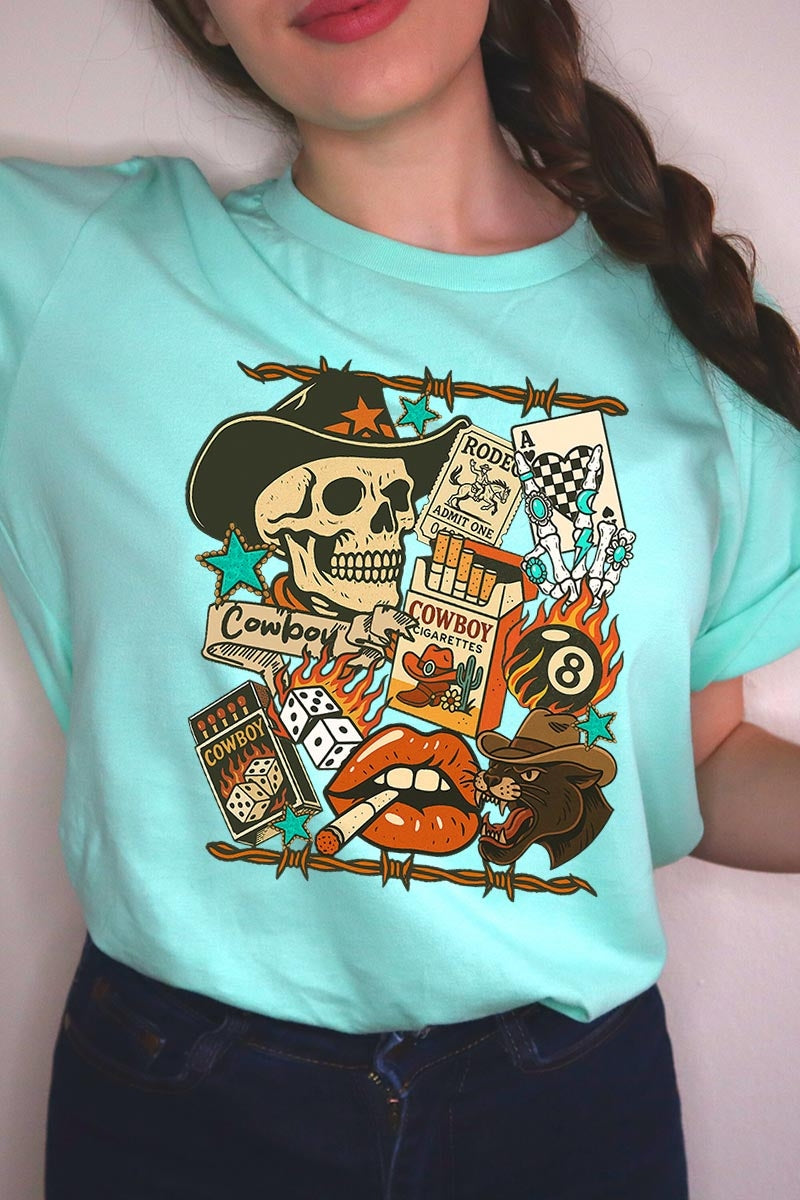US3001-E3096 Vintage Western Collage Graphic Tee $12.5