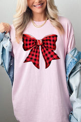5000P-E3198 Red Buffalo Plaid Bow Graphic Plus Heavy Cotton Tee $12.75