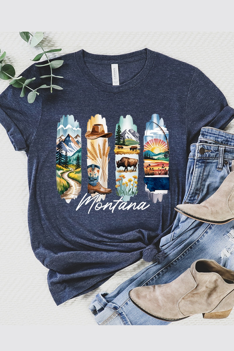 US3001P-E3061MT Montana State Brushstroke Graphic Plus Tee $16