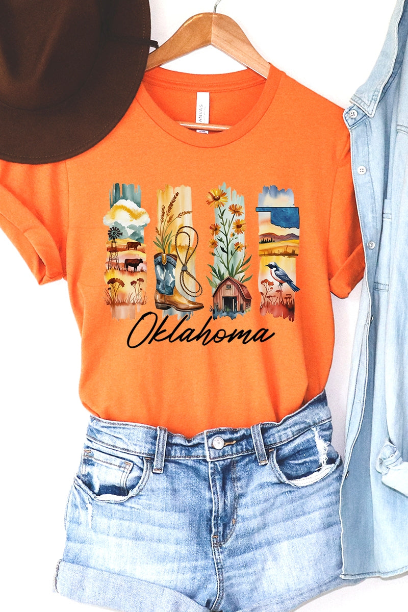 US3001-E3061OK Oklahoma State Brushstroke Graphic Tee $12.5