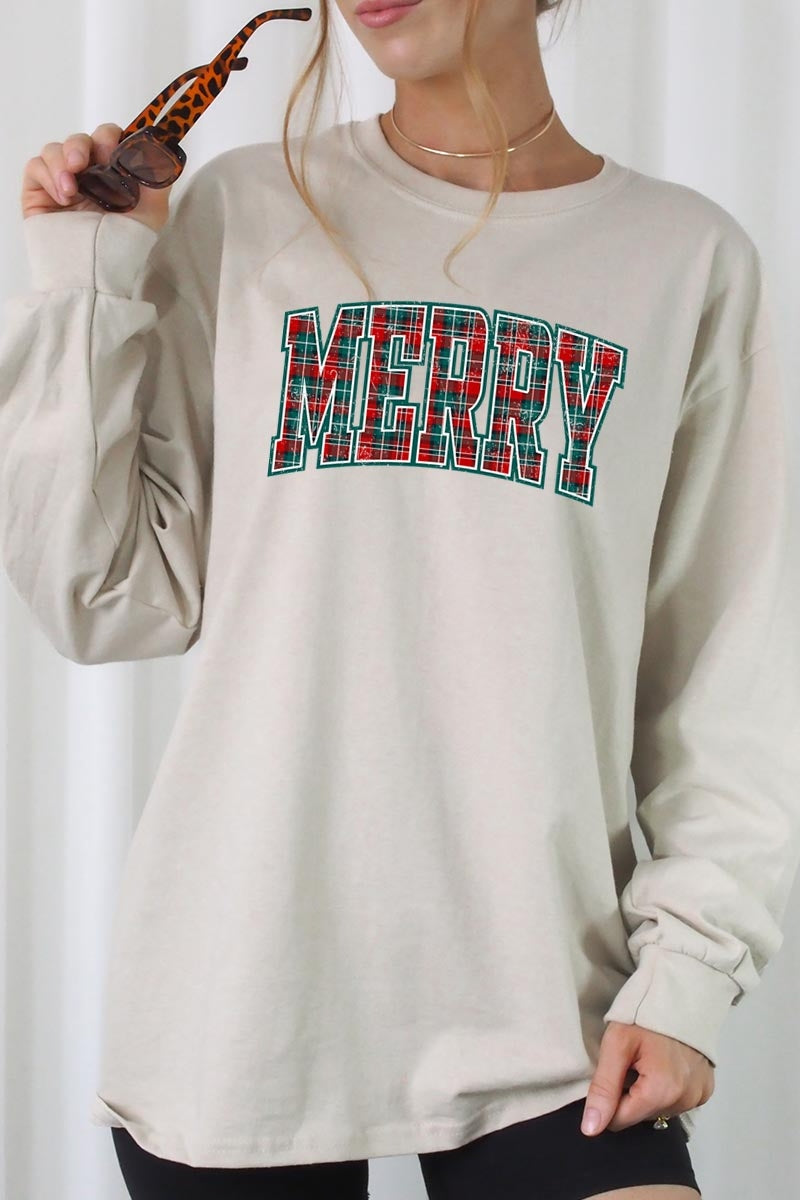 UL240-E3210 Classic Plaid Merry Graphic Long Sleeve Tee $13.75
