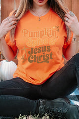 US3001-E3164 Pumpkin Spice & Jesus Graphic Tee $12.5