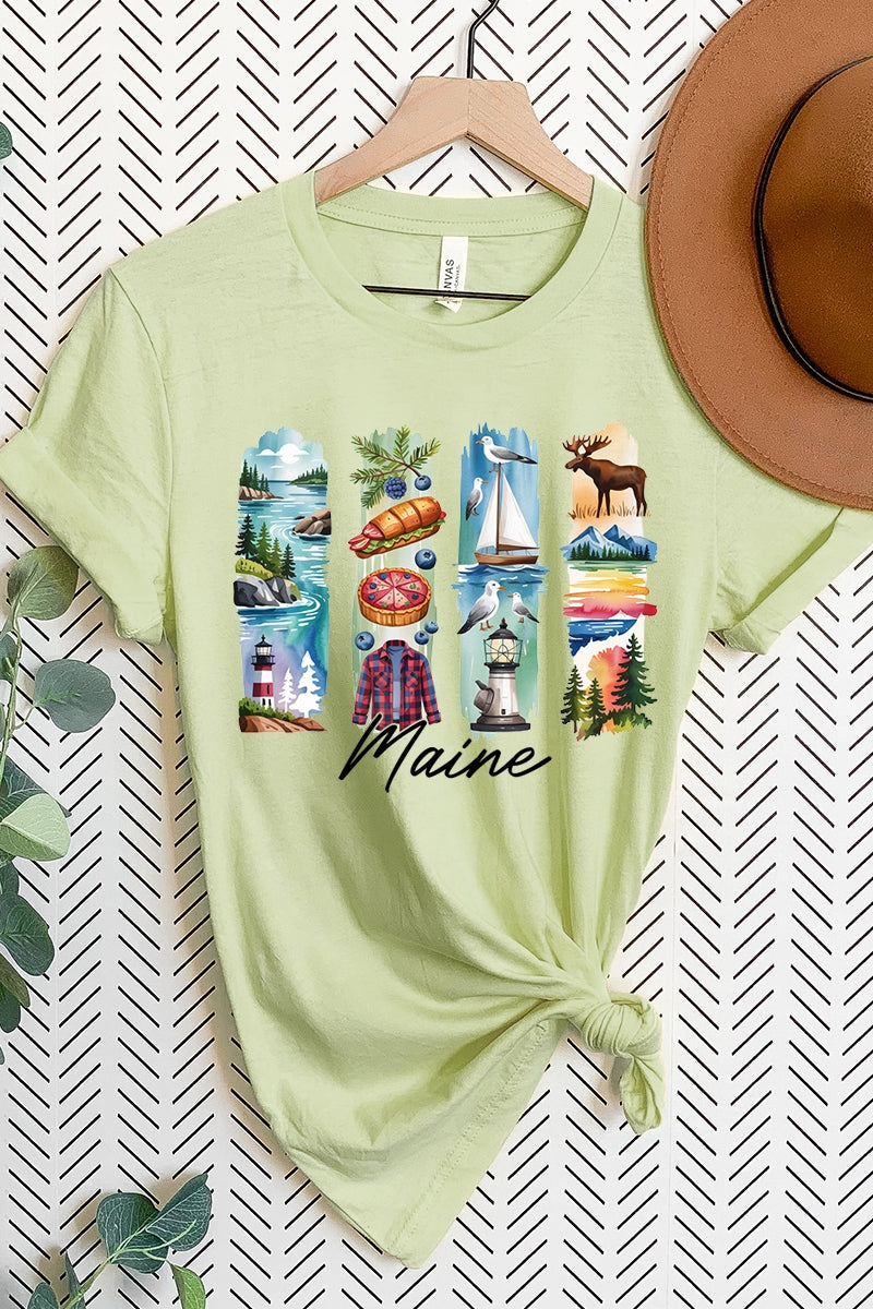US3001-E3061ME Maine State Brushstroke Graphic Tee $12.5