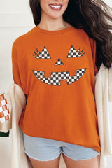 5000P-E3149 Checker Pumpkin Face Graphic Plus Heavy Cotton Tee $12.75
