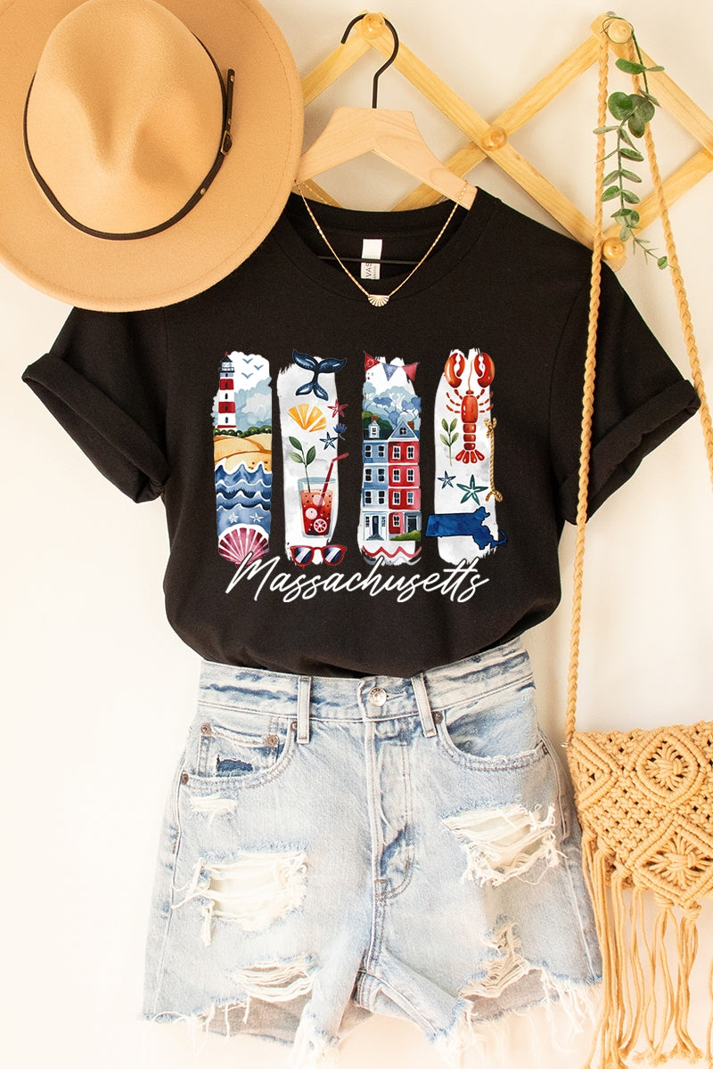 US3001-E3061MA Massachusetts State Brushstroke Graphic Tee $12.5