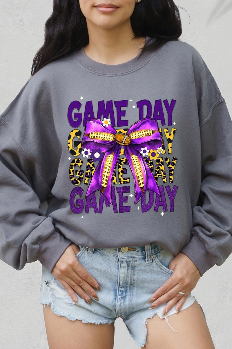 UL180-E3092 Purple Yellow Football Game Day Bow Sweatshirt $20