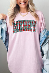 5000-E3210 Classic Plaid Merry Graphic Heavy Cotton Tee $9