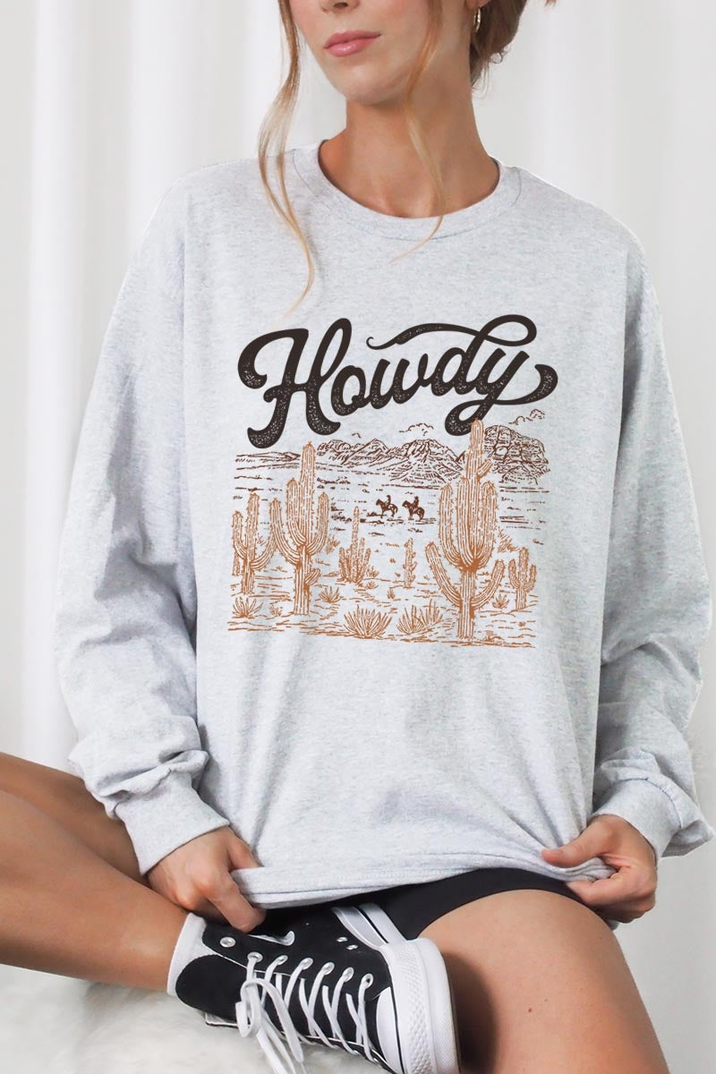 UL240P-E3095 Howdy Desert Western Graphic Plus Long Sleeve Tee $17