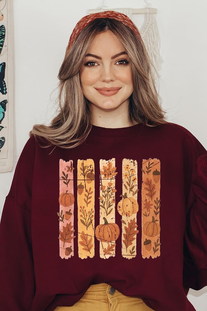 UL180P-E3110 Brushstroke Boho Fall Graphic Plus Sweatshirt $25