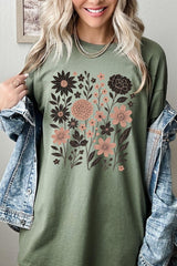 5000P-E3178 Fall Floral Garden Graphic Plus Heavy Cotton Tee $12.75