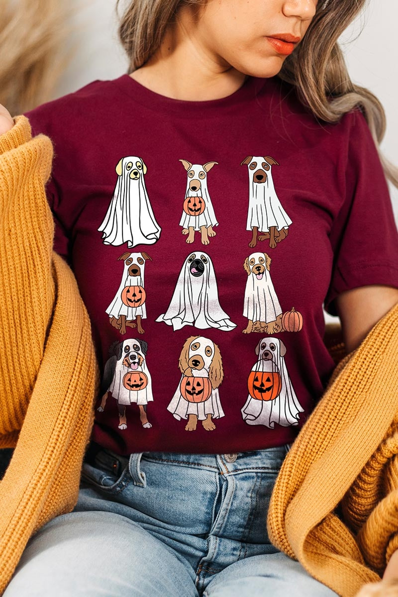 US3001-E3106 Halloween Ghost Dog Graphic Tee $12.5